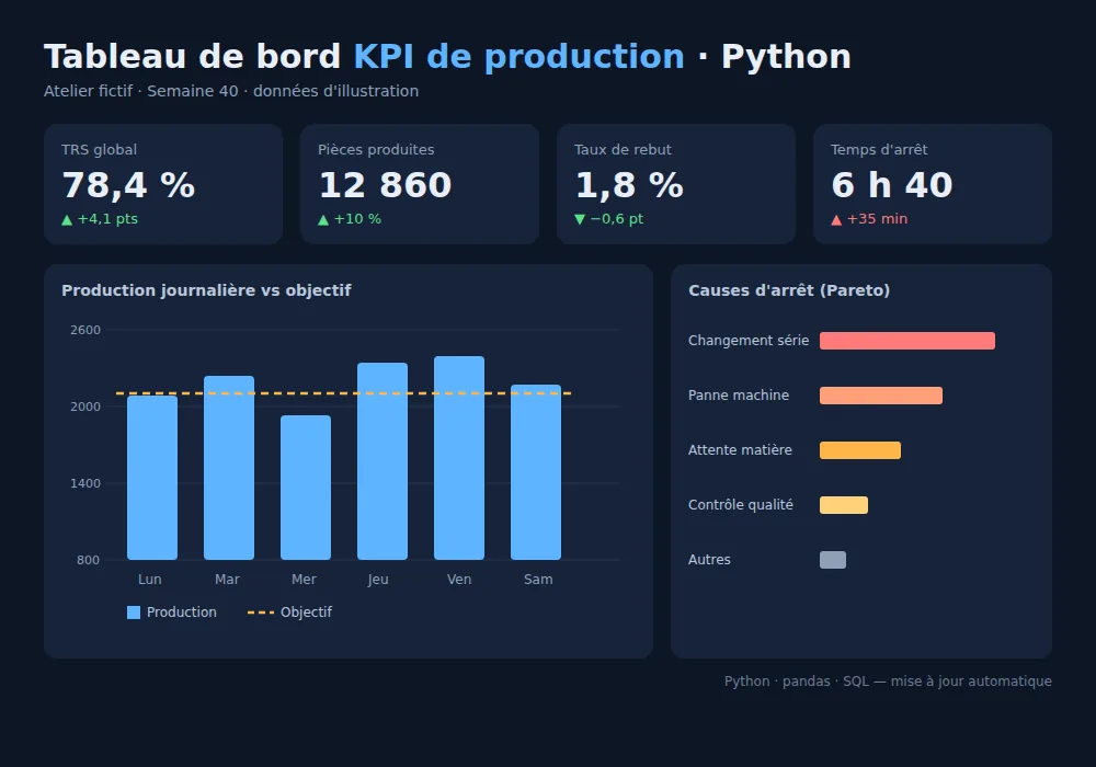 Tableau de bord Python de suivi des KPI de production (données fictives)